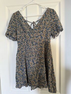Dress Forum Blue Floral Mini Dress with Yellow Accents